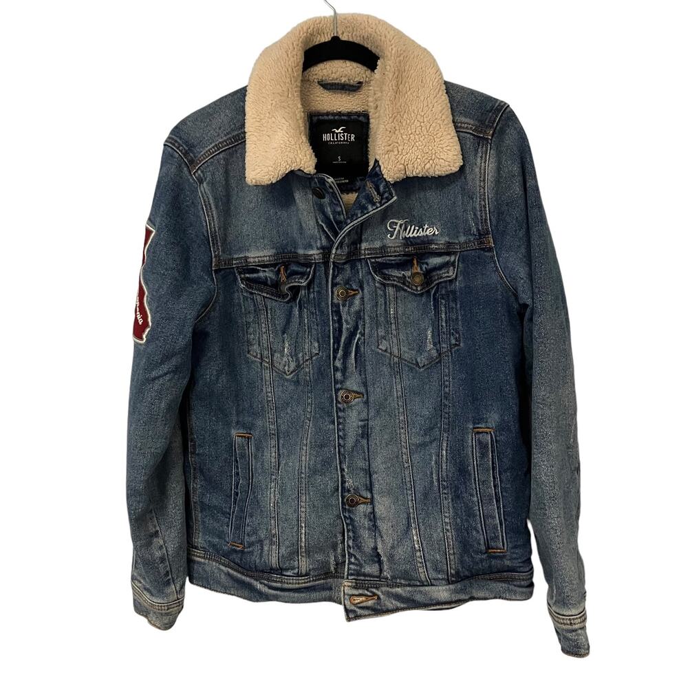 Hollister Men's California Embroidered Denim Sherpa Lined Jacket Size Small